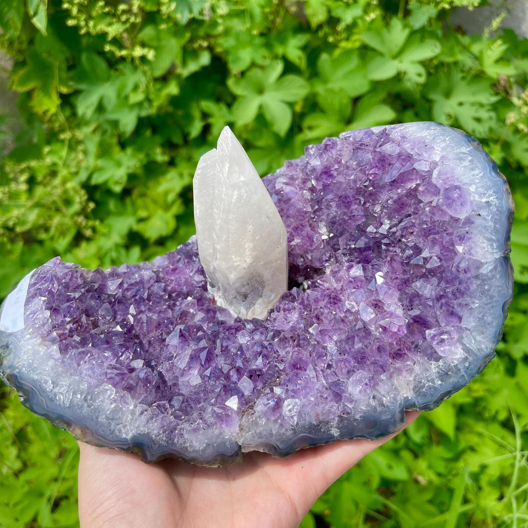 Natural Amethyst Cluster with Calcite Specimen, Rare Amethyst Collection, Mineral Specimen Collection, Amethyst Geode with Calcite Gift