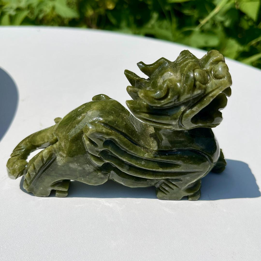 Fengshui Green Jade Kylin Carving, Crystal Kylin Statue, Crystal Kylin Gift, Birthday Gift, Reiki Crystal, Crystal Kylin Home Decoration