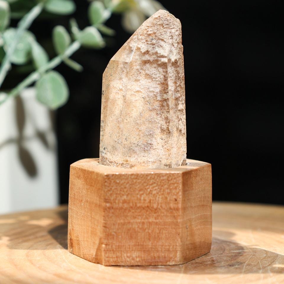 Natural Clear White Garden Quartz Freeform with Stand,Lodolite Quartz, Garden Quartz Point,Crystal Collection,Crystal Gift,Polished Quartz