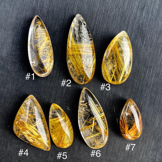 Golden Rutilated Quartz Teardrop Pendant, Brazilian Gemstone Cabochon,Gift for Mom