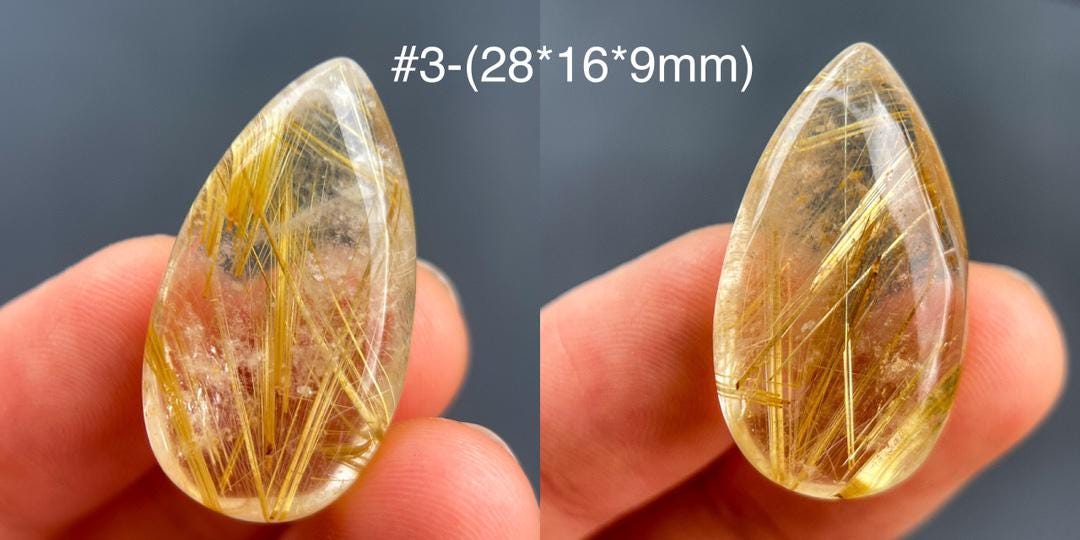Golden Rutilated Quartz Teardrop Pendant, Brazilian Gemstone Cabochon,Gift for Mom