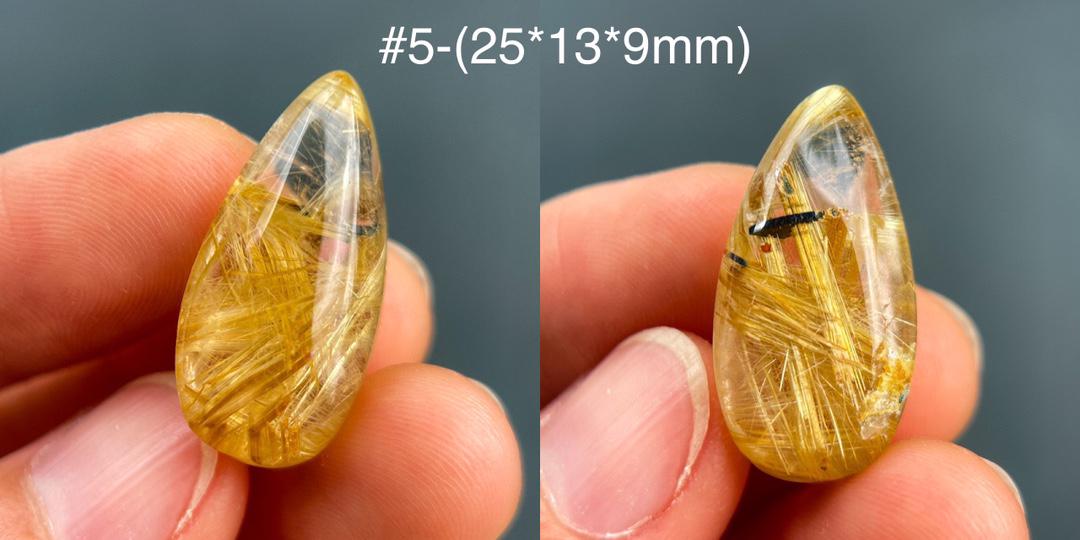 Golden Rutilated Quartz Teardrop Pendant, Brazilian Gemstone Cabochon,Gift for Mom