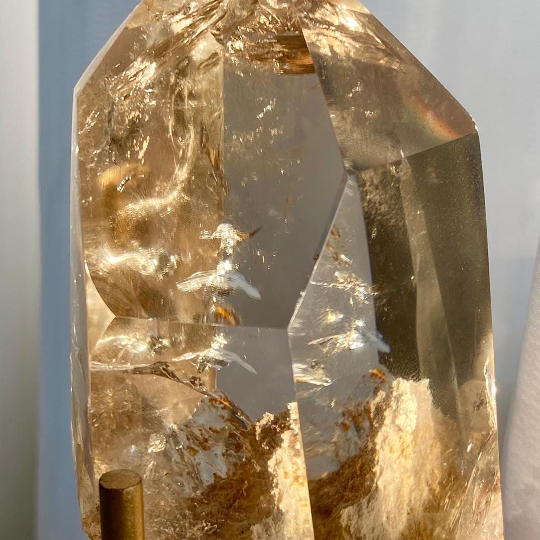 Natural Clear Garden Quartz Freeform with Rainbow, Lodolite Quartz, Garden Quartz Point, Crystal Collection, Polished Quartz Gift