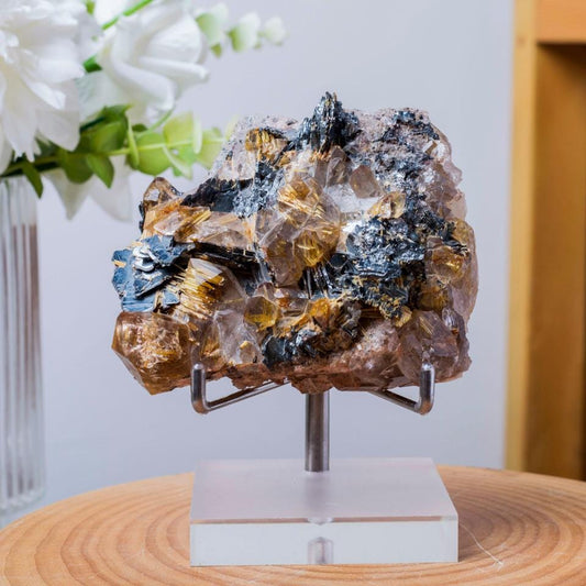 Brazilian Rutilated Quartz with Hematite Specimen, Titanium with Hematite, Mineral Specimens for Collection, Spirituality Mineral Collection