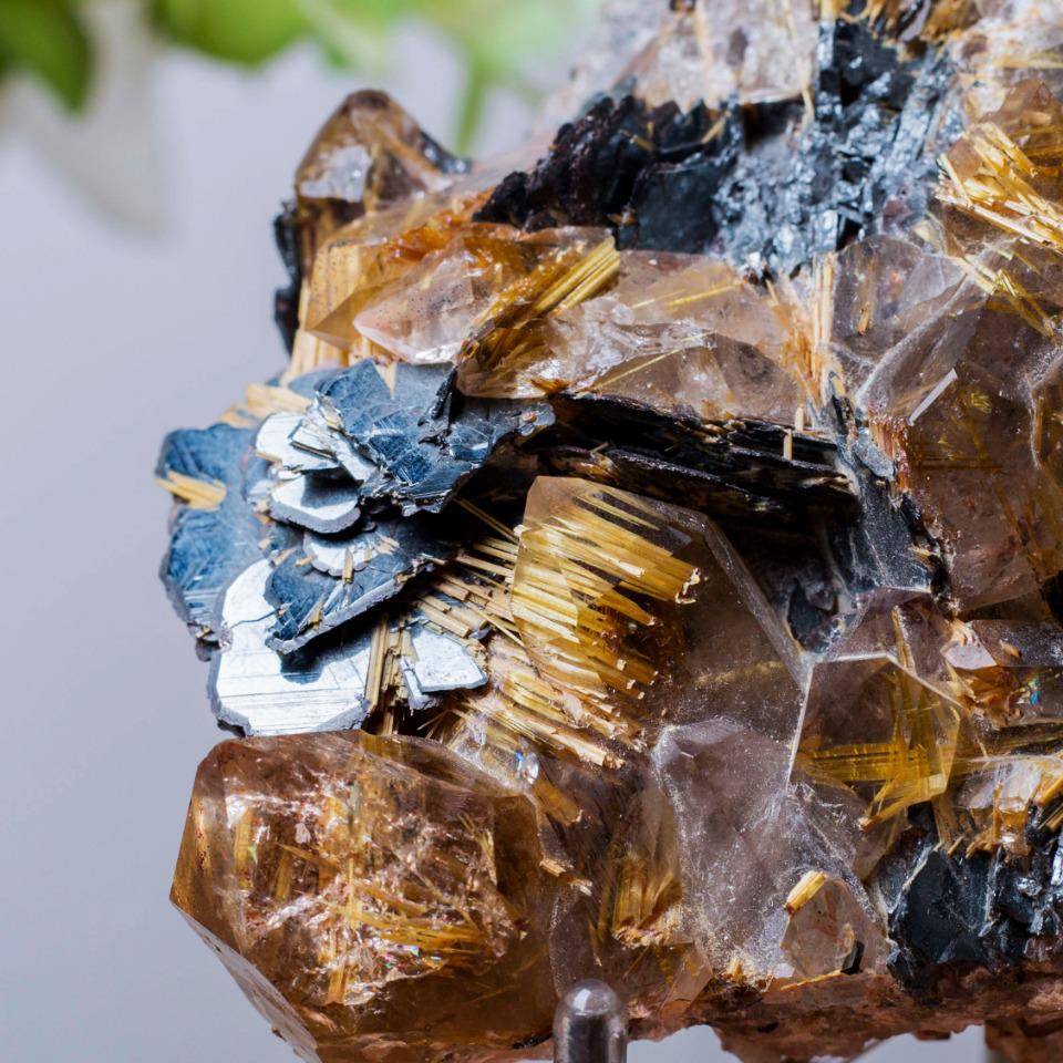 Brazilian Rutilated Quartz with Hematite Specimen, Titanium with Hematite, Mineral Specimens for Collection, Spirituality Mineral Collection