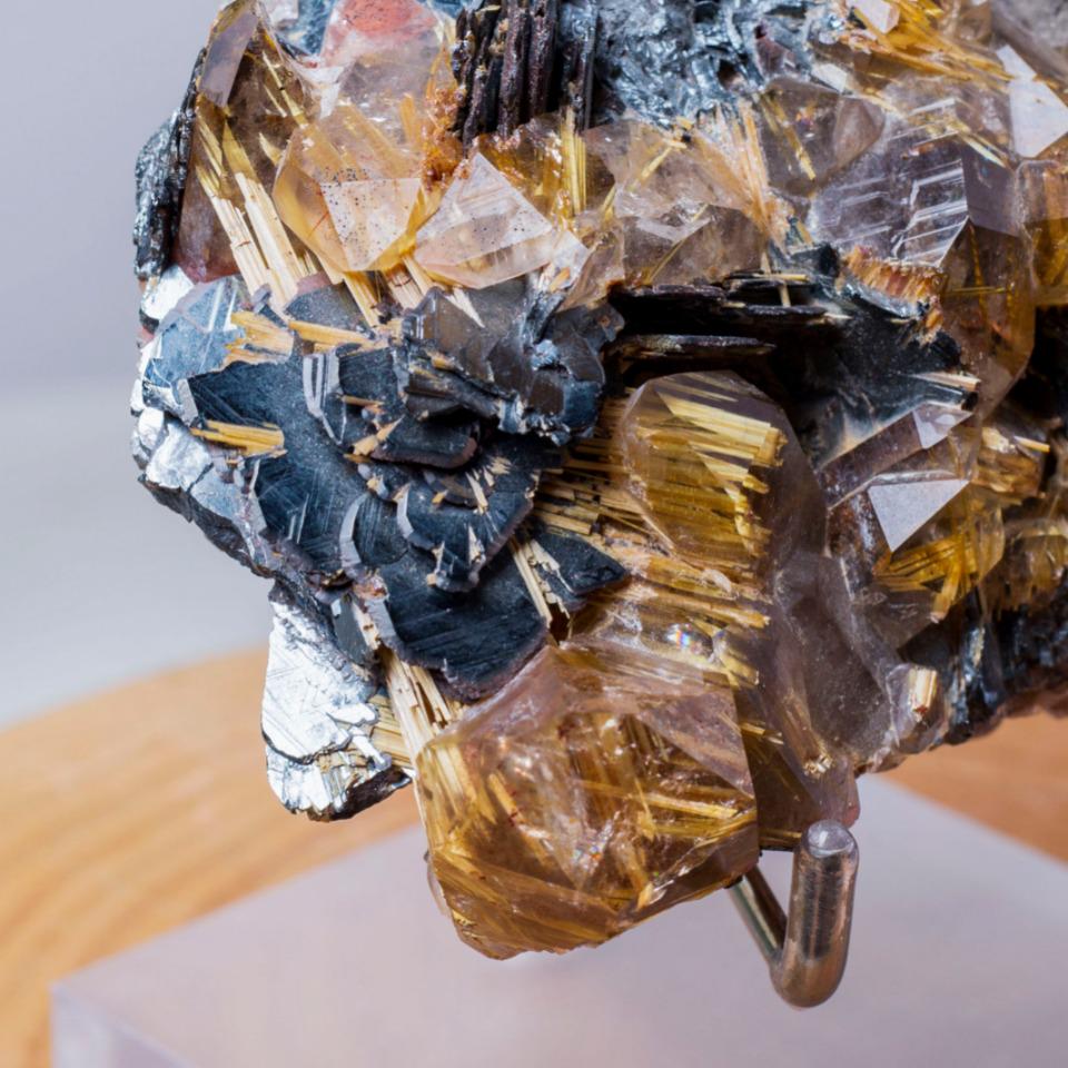 Brazilian Rutilated Quartz with Hematite Specimen, Titanium with Hematite, Mineral Specimens for Collection, Spirituality Mineral Collection
