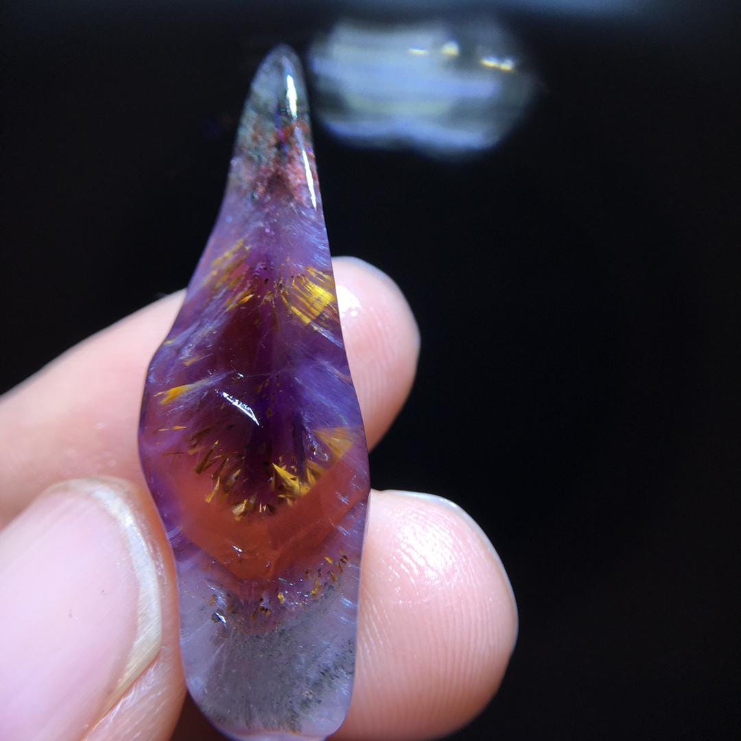 Auralite 23 Gemstone Pendant, Raw Polished Aurora Titanium Amethyst
