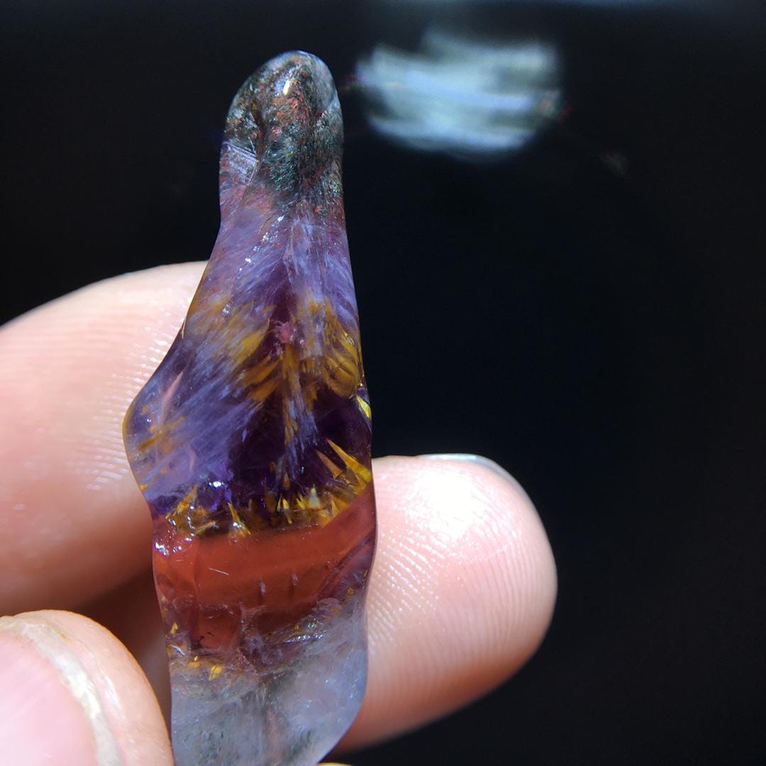 Auralite 23 Gemstone Pendant, Raw Polished Aurora Titanium Amethyst