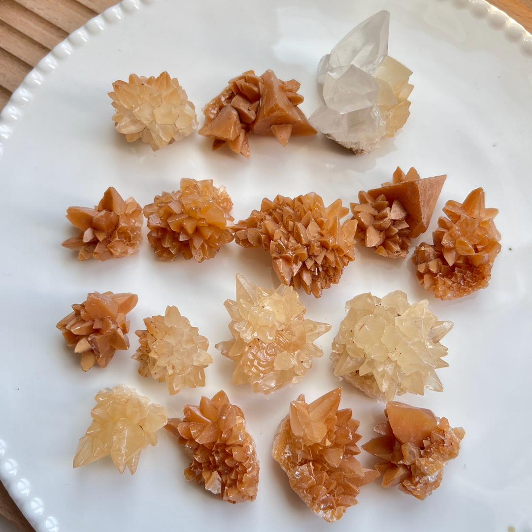 Natural Crystal Quartz Cluster,Orange Flower Calcite, Raw Crystal,Reiki Healing Spirituality Minerals Raw,Gift for Her