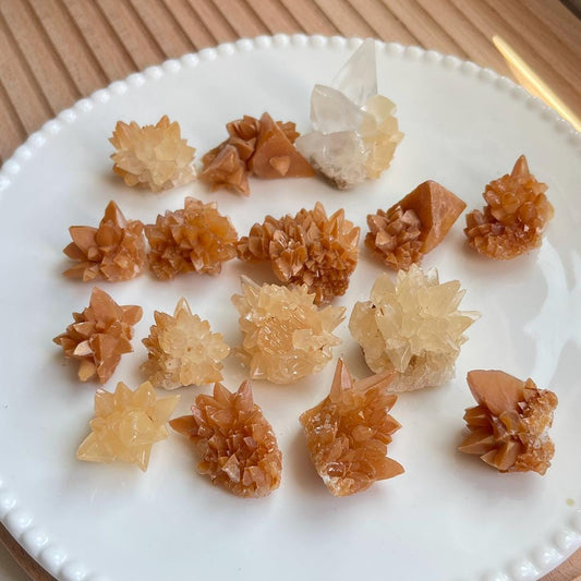 Natural Crystal Quartz Cluster,Orange Flower Calcite, Raw Crystal,Reiki Healing Spirituality Minerals Raw,Gift for Her