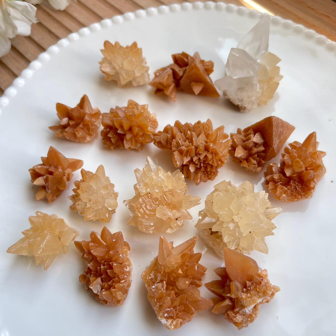 Natural Crystal Quartz Cluster,Orange Flower Calcite, Raw Crystal,Reiki Healing Spirituality Minerals Raw,Gift for Her