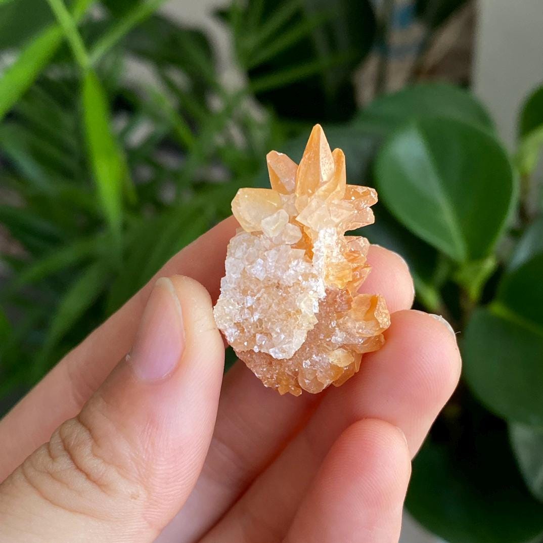 Natural Crystal Quartz Cluster,Orange Flower Calcite, Raw Crystal,Reiki Healing Spirituality Minerals Raw,Gift for Her