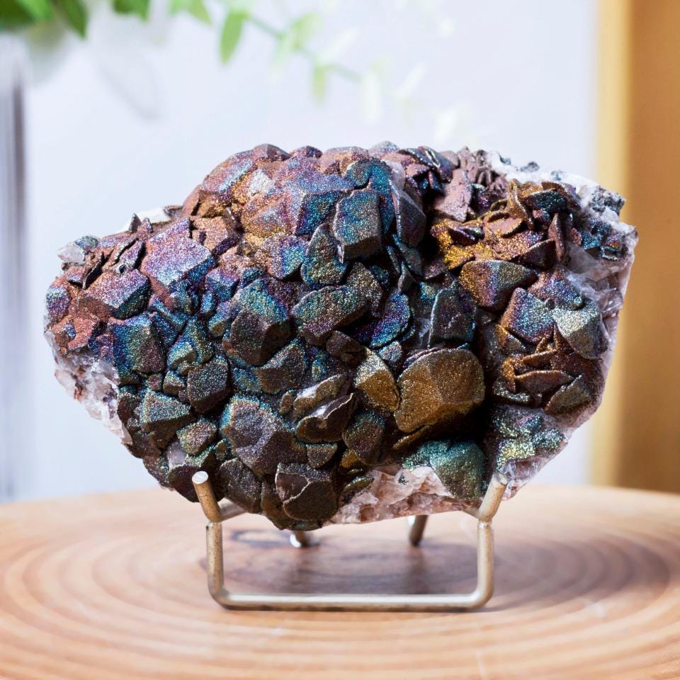 Calcite Covered in Multi Colored Pyrite/Chalcopyrite Specimen, Mineral Specimen, Rainbow Pyrite Specimen, Spirituality Mineral Collection