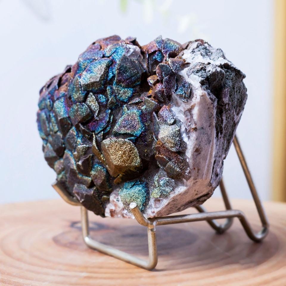 Calcite Covered in Multi Colored Pyrite/Chalcopyrite Specimen, Mineral Specimen, Rainbow Pyrite Specimen, Spirituality Mineral Collection