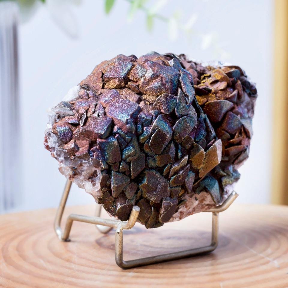 Calcite Covered in Multi Colored Pyrite/Chalcopyrite Specimen, Mineral Specimen, Rainbow Pyrite Specimen, Spirituality Mineral Collection
