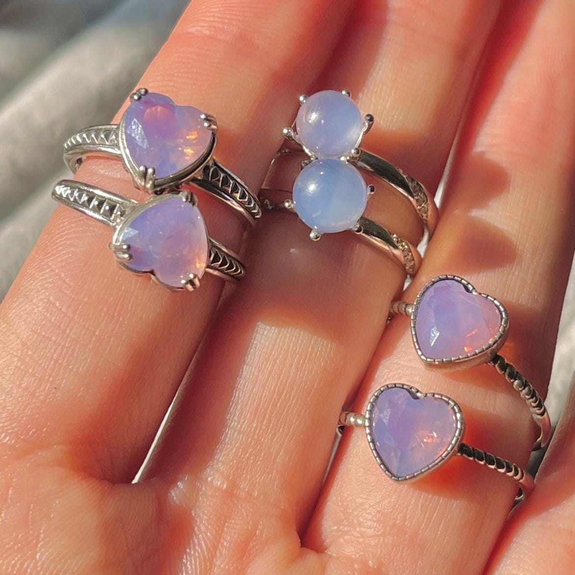 Lavender Milky Amethyst Heart Ring, 925 Sterling Silver, Adjustable,Gift for Mom