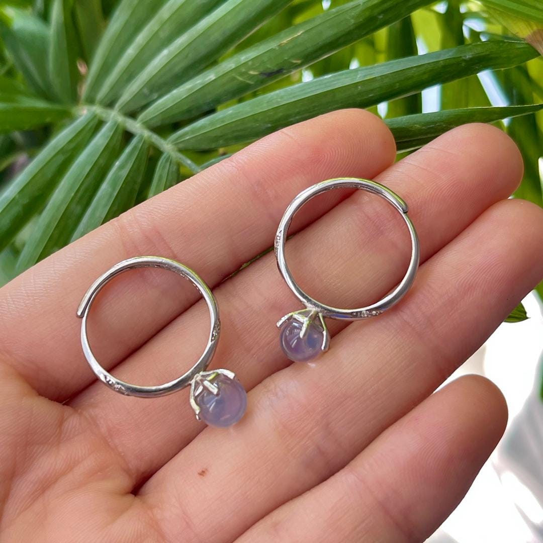 Lavender Milky Amethyst Heart Ring, 925 Sterling Silver, Adjustable,Gift for Mom