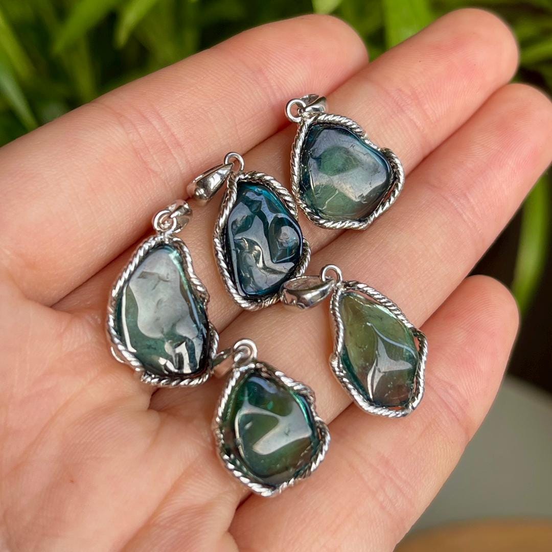 Natural Blue and Green Tourmaline Pendant, S925 Sterling Silver Gemstone Pendant Gift, Crystal Necklace, Handmade Jewelry for Birthday Gift