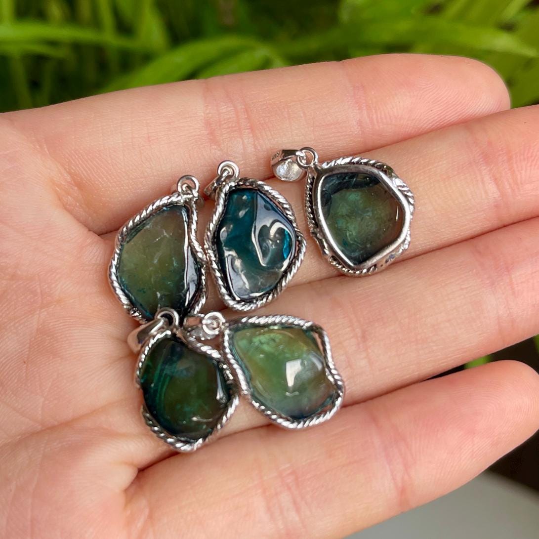 Natural Blue and Green Tourmaline Pendant, S925 Sterling Silver Gemstone Pendant Gift, Crystal Necklace, Handmade Jewelry for Birthday Gift