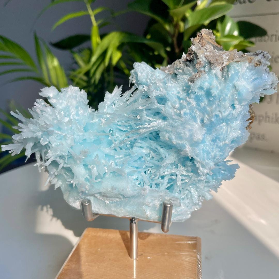 2.77Lbs Rare Blue Acicular Aragonite Specimen, Natural Needle-Like Aragonite Collection, Minerals Aragonite Specimens, Spirituality Minerals