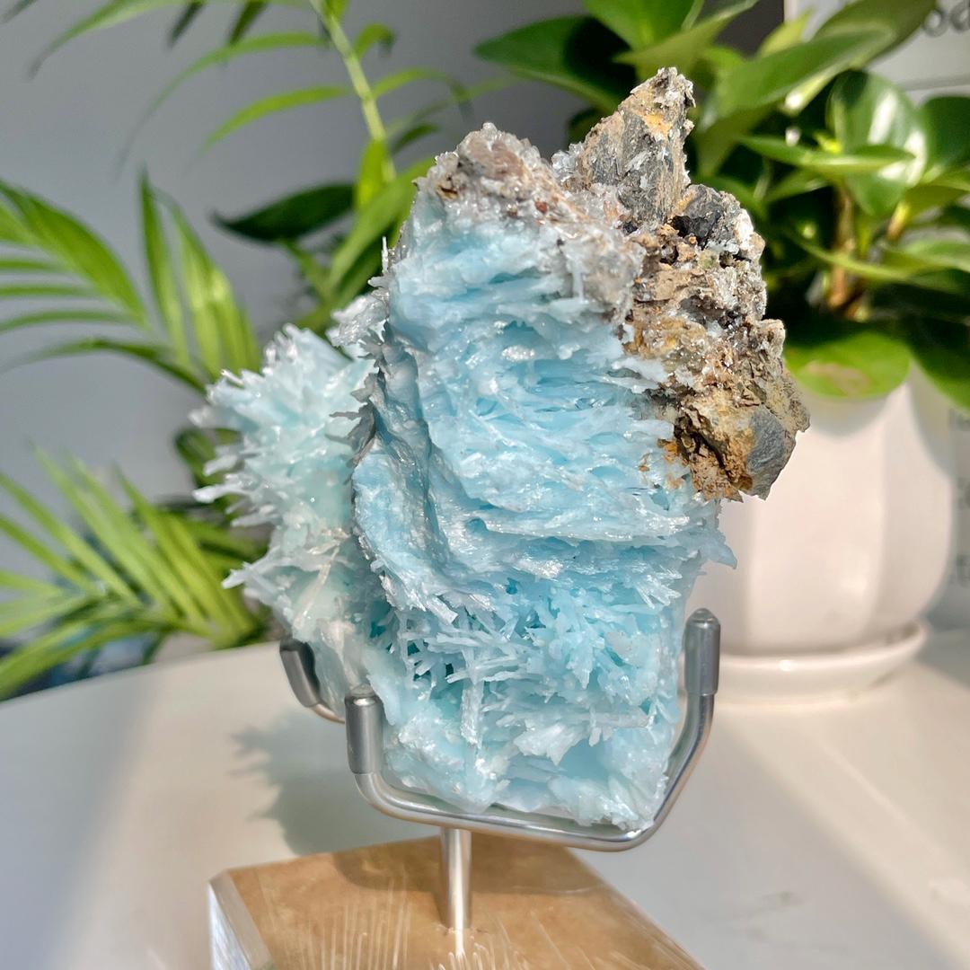 2.77Lbs Rare Blue Acicular Aragonite Specimen, Natural Needle-Like Aragonite Collection, Minerals Aragonite Specimens, Spirituality Minerals
