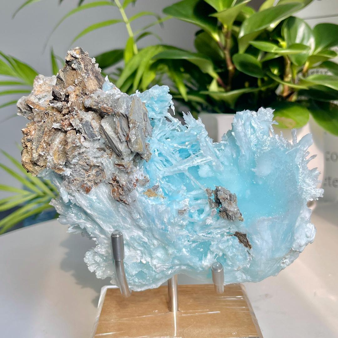 2.77Lbs Rare Blue Acicular Aragonite Specimen, Natural Needle-Like Aragonite Collection, Minerals Aragonite Specimens, Spirituality Minerals