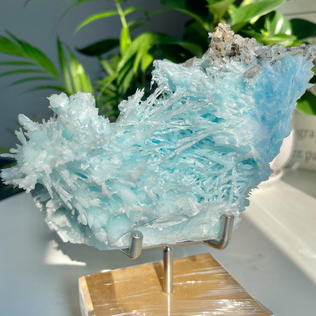 2.77Lbs Rare Blue Acicular Aragonite Specimen, Natural Needle-Like Aragonite Collection, Minerals Aragonite Specimens, Spirituality Minerals