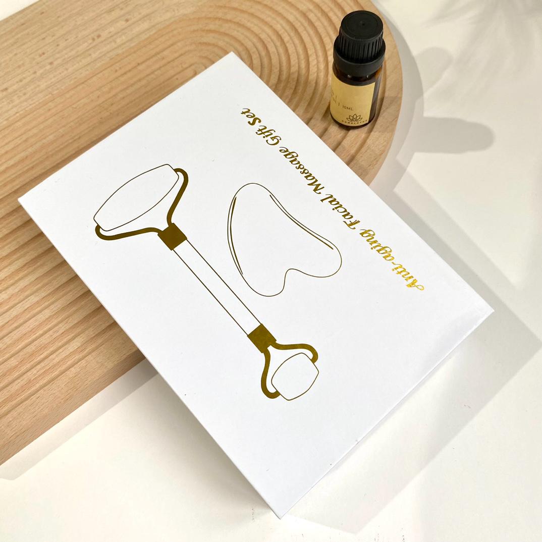 Natural Crystal Massage Tool Box,Crystal Face Roller,Essential Oil,Gua Sha Tool,Crystal Body and Facial Massage Roller,Skin Care Tool Gift