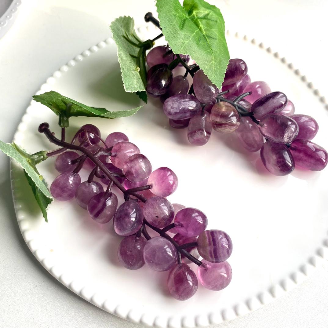 Fluorite Grape Cluster Carving, Natural Purple Green Crystal Sculpture, Hand Carved Gemstone Decor, Luxury Fluorite Art Gift, Home Display