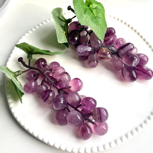 Fluorite Grape Cluster Carving, Natural Purple Green Crystal Sculpture, Hand Carved Gemstone Decor, Luxury Fluorite Art Gift, Home Display