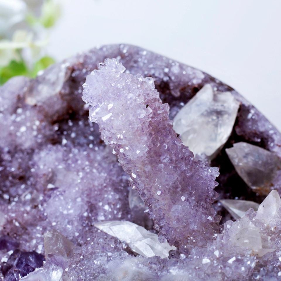 Natural Druzy Amethyst Cluster with Calcite Specimen, Mineral Collection,Gift for Mom
