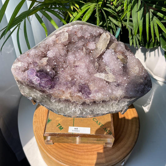 Natural Druzy Amethyst Cluster with Calcite Specimen, Mineral Collection,Gift for Mom