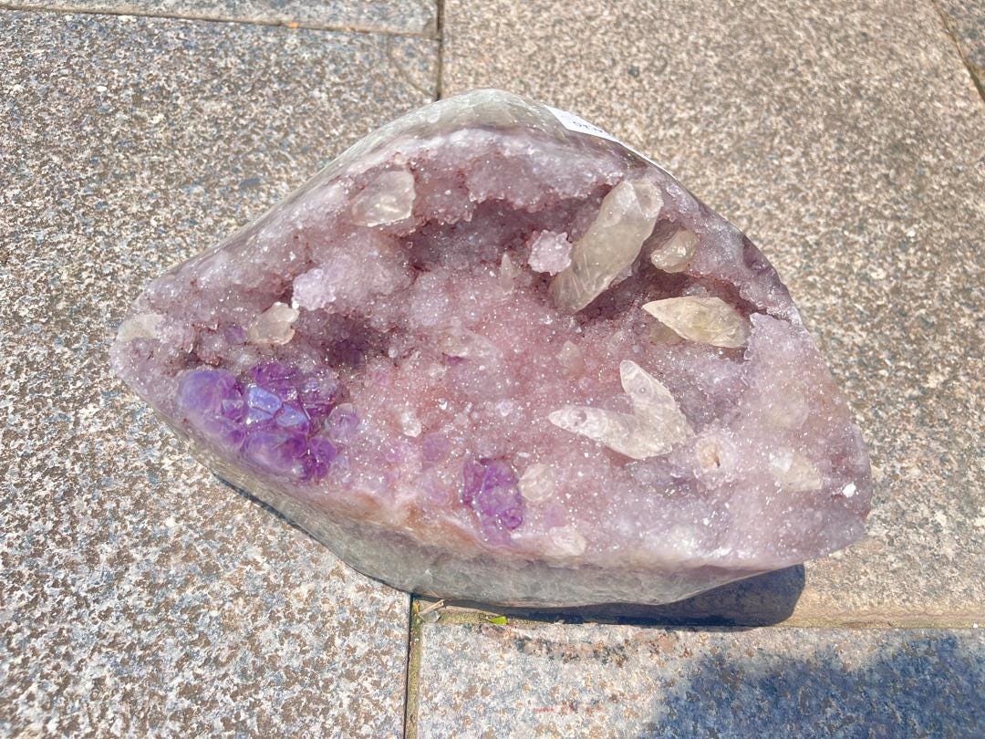 Natural Druzy Amethyst Cluster with Calcite Specimen, Mineral Collection,Gift for Mom