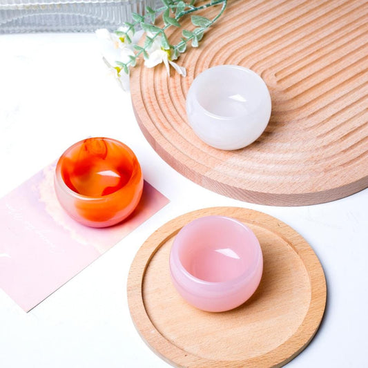 Natural Agate Cup Carvings, Pink Orange White Crystal Tea Cup, Jewelry Bowl Storage Luxury Table Entryway Decor Gift
