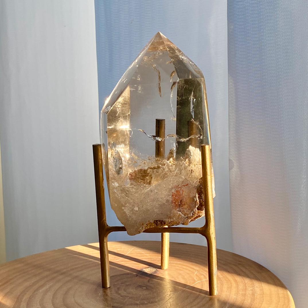 Natural Clear Garden Quartz Freeform with Rainbow, Lodolite Quartz, Garden Quartz Point, Crystal Collection, Polished Quartz Gift