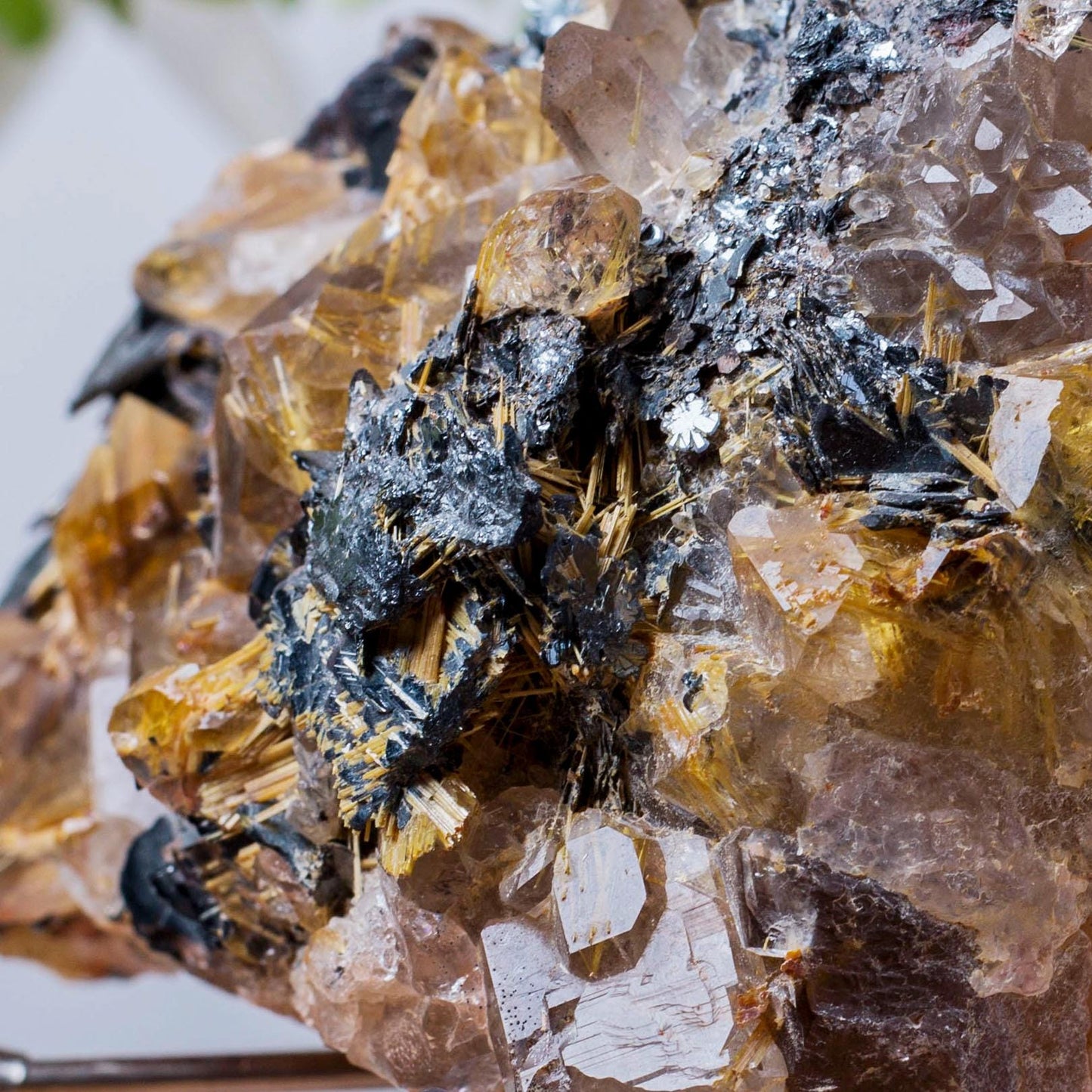 Brazilian Rutilated Quartz with Hematite Specimen, Titanium with Hematite, Mineral Specimens for Collection, Spirituality Mineral Collection