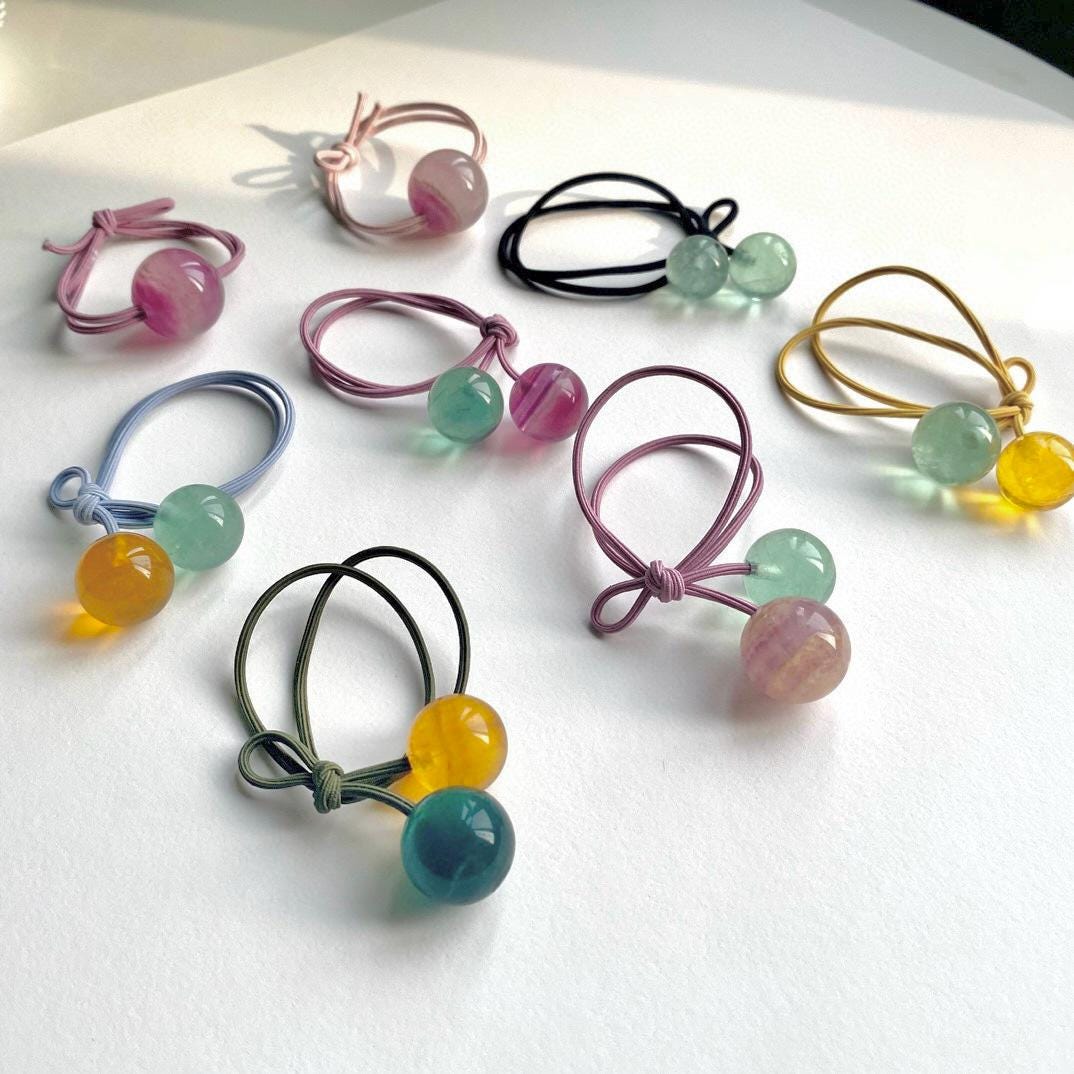 Fluorite Bead Hair Tie, Candy Color Ponytail Holder,Gift for Mom