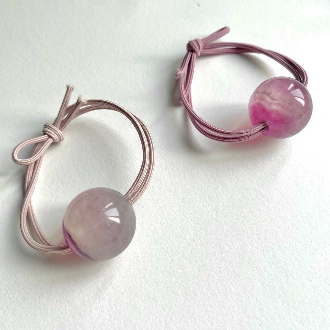 Fluorite Bead Hair Tie, Candy Color Ponytail Holder,Gift for Mom