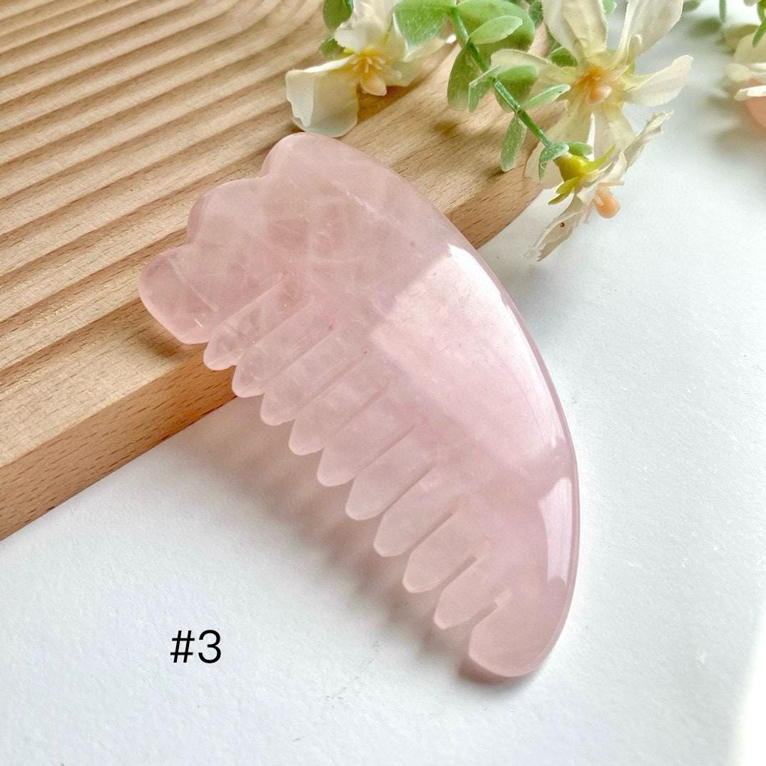 Natural Jade Scalp Massage Comb, Rose Quartz Hairbrush, Self-Care Tool, Gift for Mom