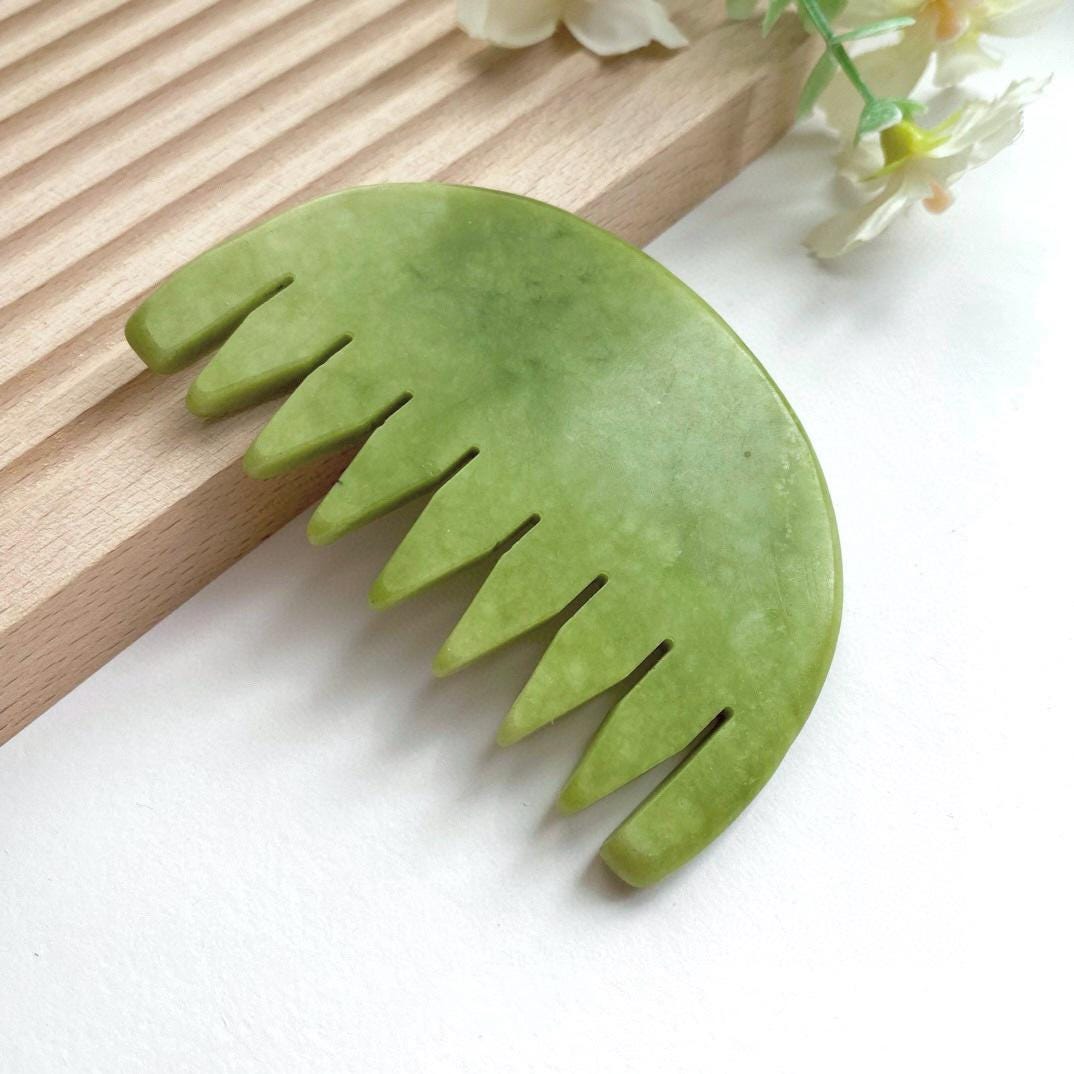 Natural Jade Scalp Massage Comb, Gua Sha Comb, Crystal Head Massager, Stress Relief Self Care Tool, Unique Gift For Her