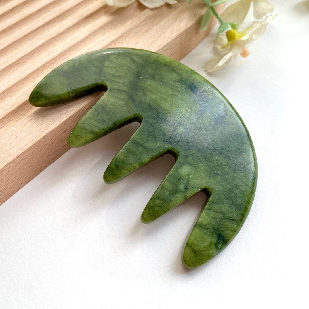 Natural Jade Scalp Massage Comb, Gua Sha Comb, Crystal Head Massager, Stress Relief Self Care Tool, Unique Gift For Her