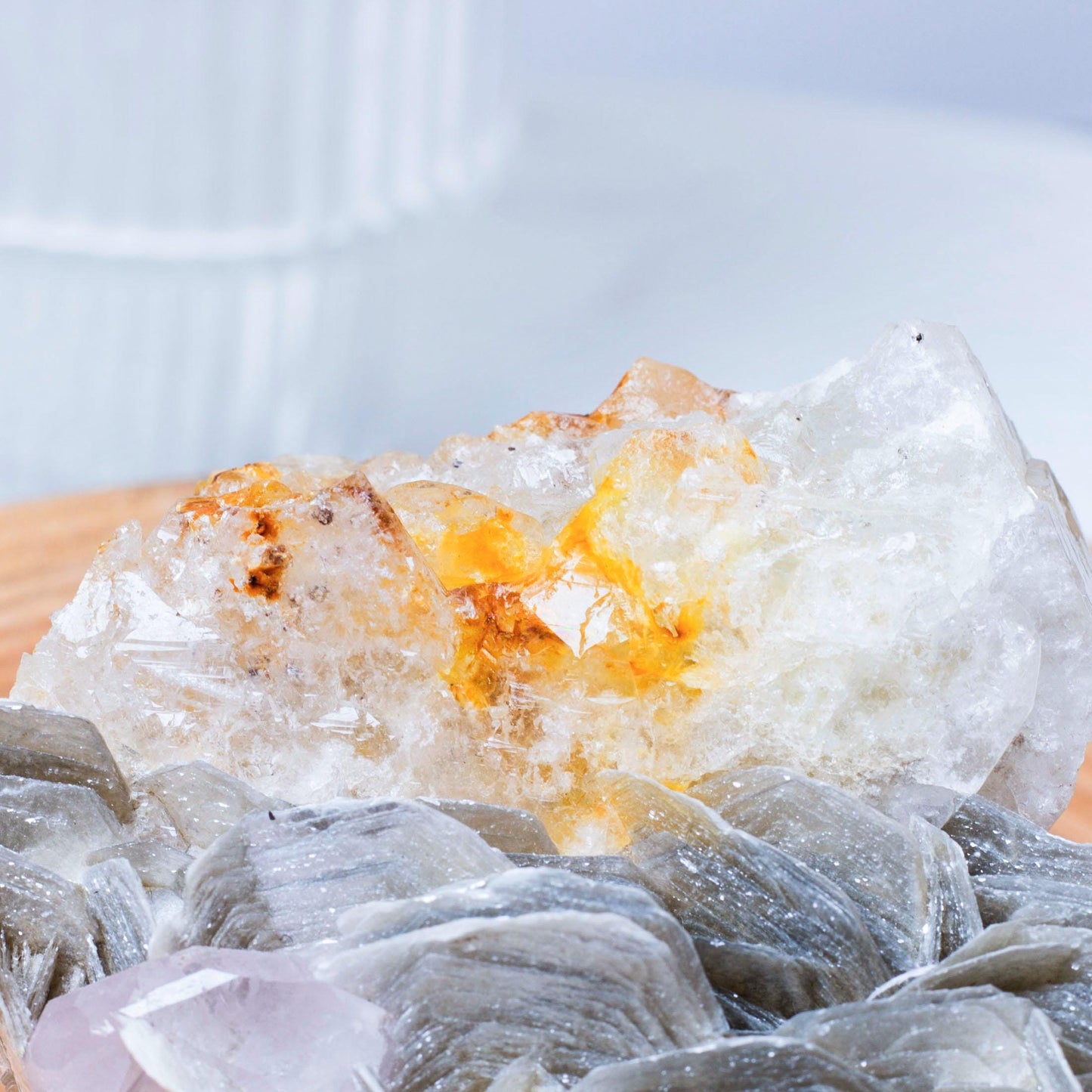 Aquamarine with Pink Apatite and Muscovite Mica Specimen, Mineral Specimens Collection, Mineral Specimen, Spirituality Mineral Collection