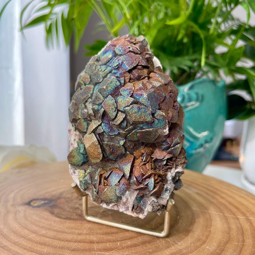 Calcite Covered in Multi Colored Pyrite/Chalcopyrite Specimen, Mineral Specimen, Rainbow Pyrite Specimen, Spirituality Mineral Collection