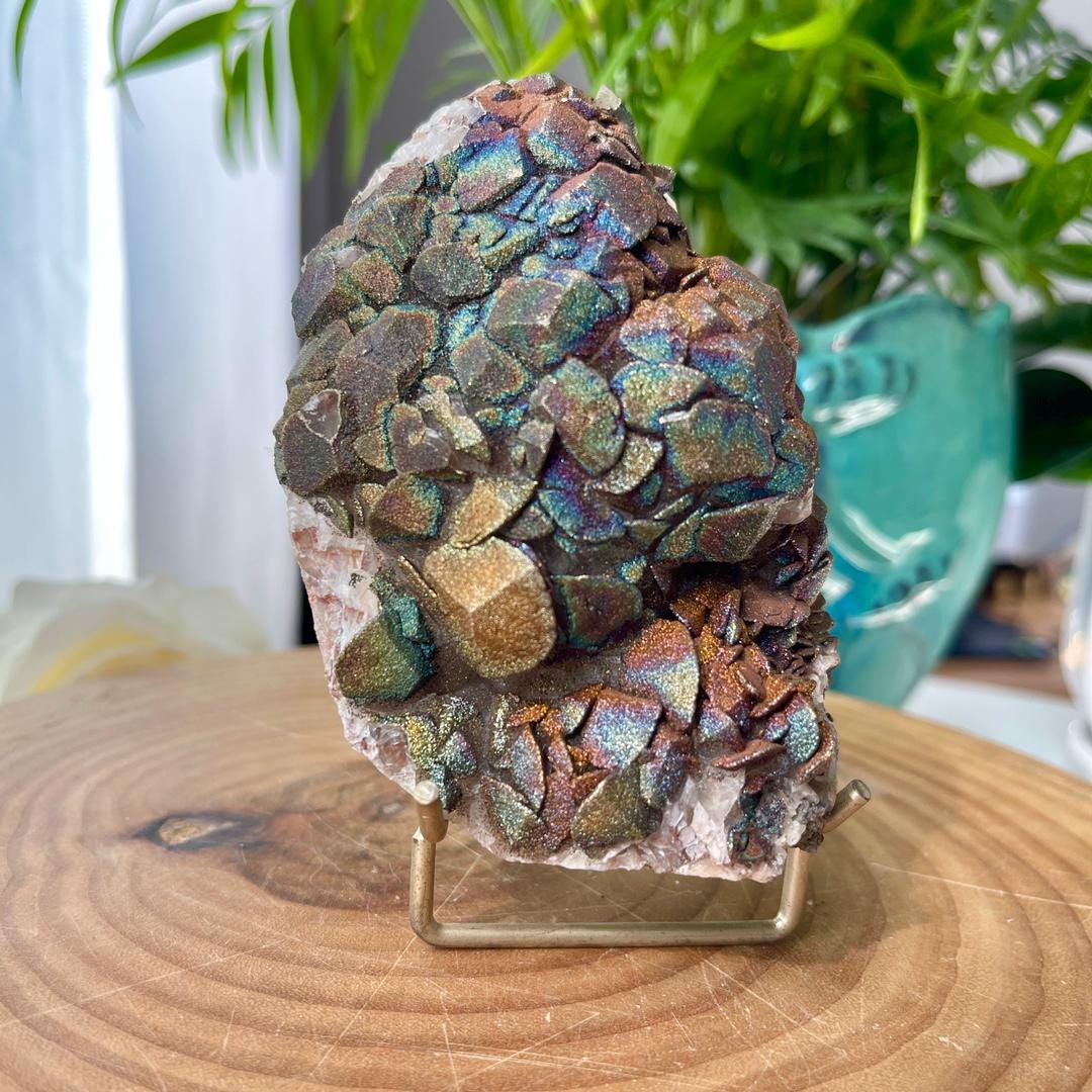 Calcite Covered in Multi Colored Pyrite/Chalcopyrite Specimen, Mineral Specimen, Rainbow Pyrite Specimen, Spirituality Mineral Collection