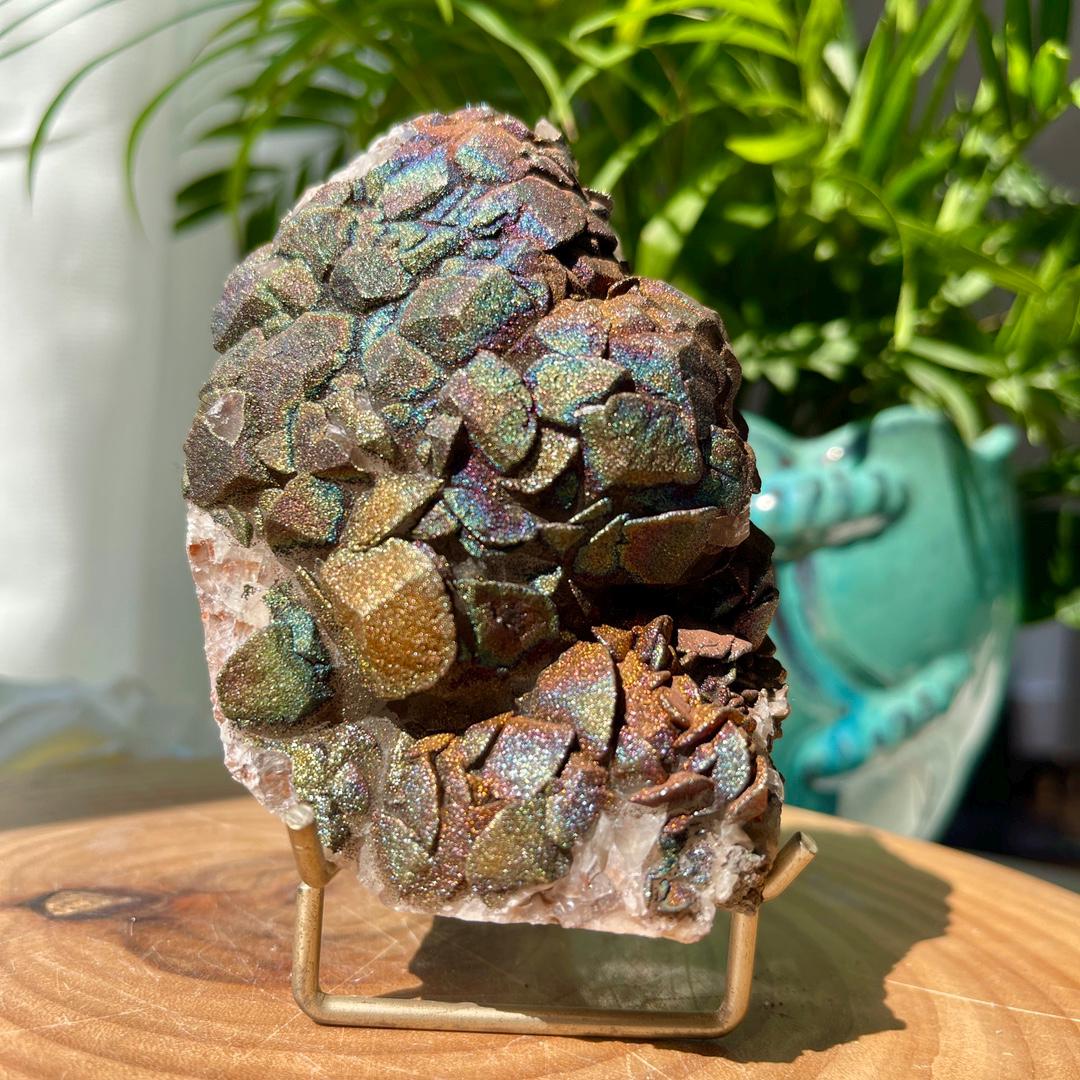 Calcite Covered in Multi Colored Pyrite/Chalcopyrite Specimen, Mineral Specimen, Rainbow Pyrite Specimen, Spirituality Mineral Collection