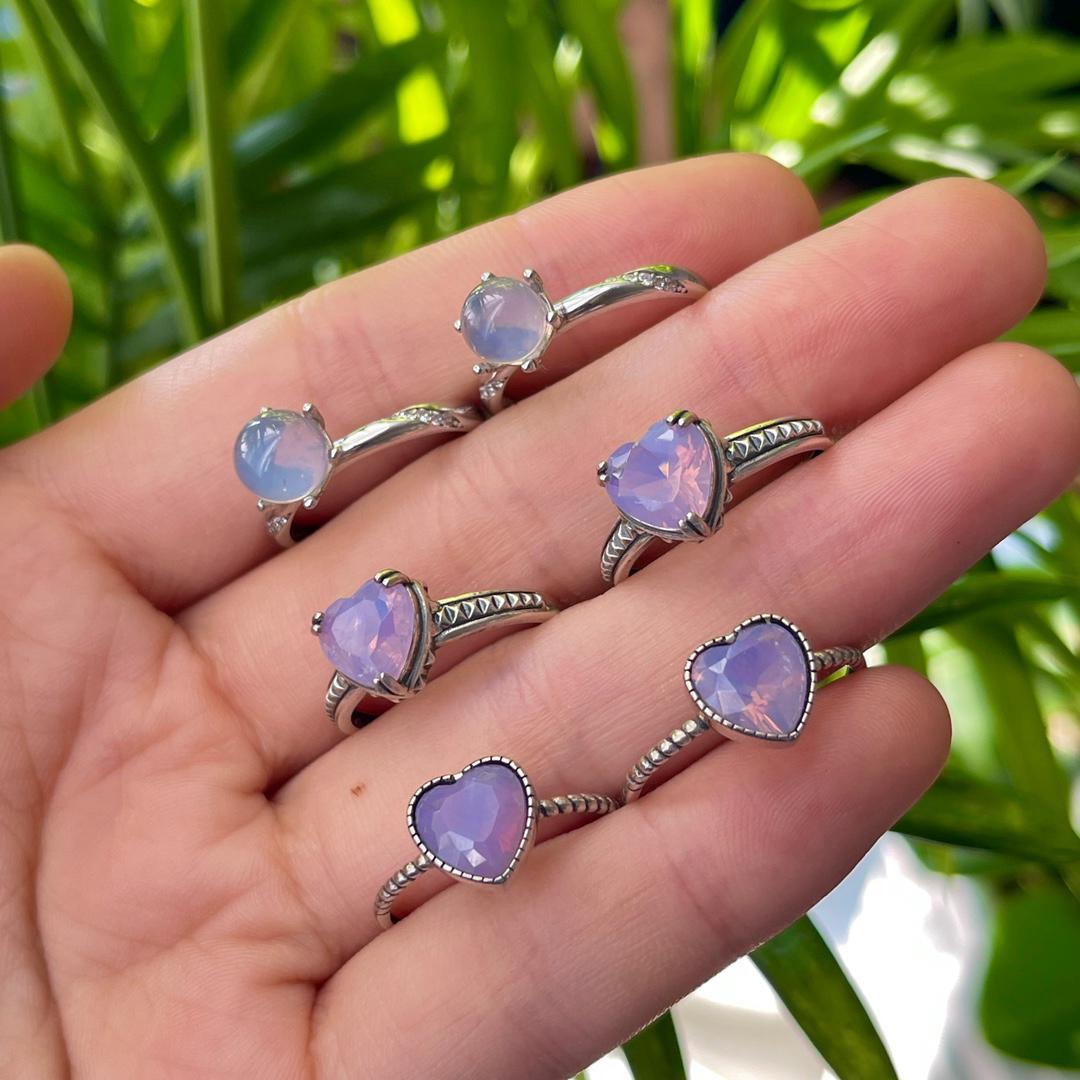 Lavender Milky Amethyst Heart Ring, 925 Sterling Silver, Adjustable,Gift for Mom