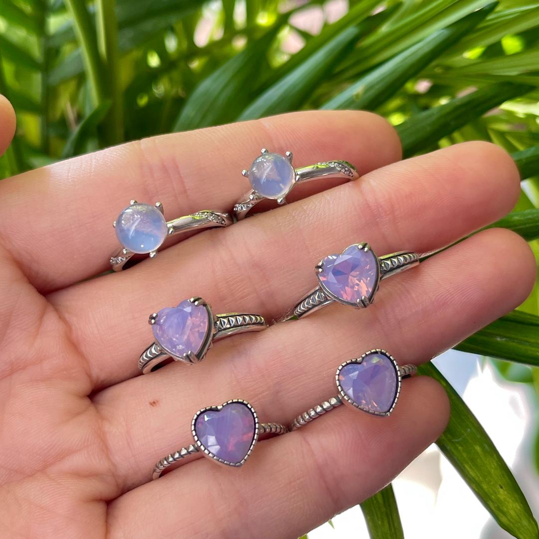 Lavender Milky Amethyst Heart Ring, 925 Sterling Silver, Adjustable,Gift for Mom