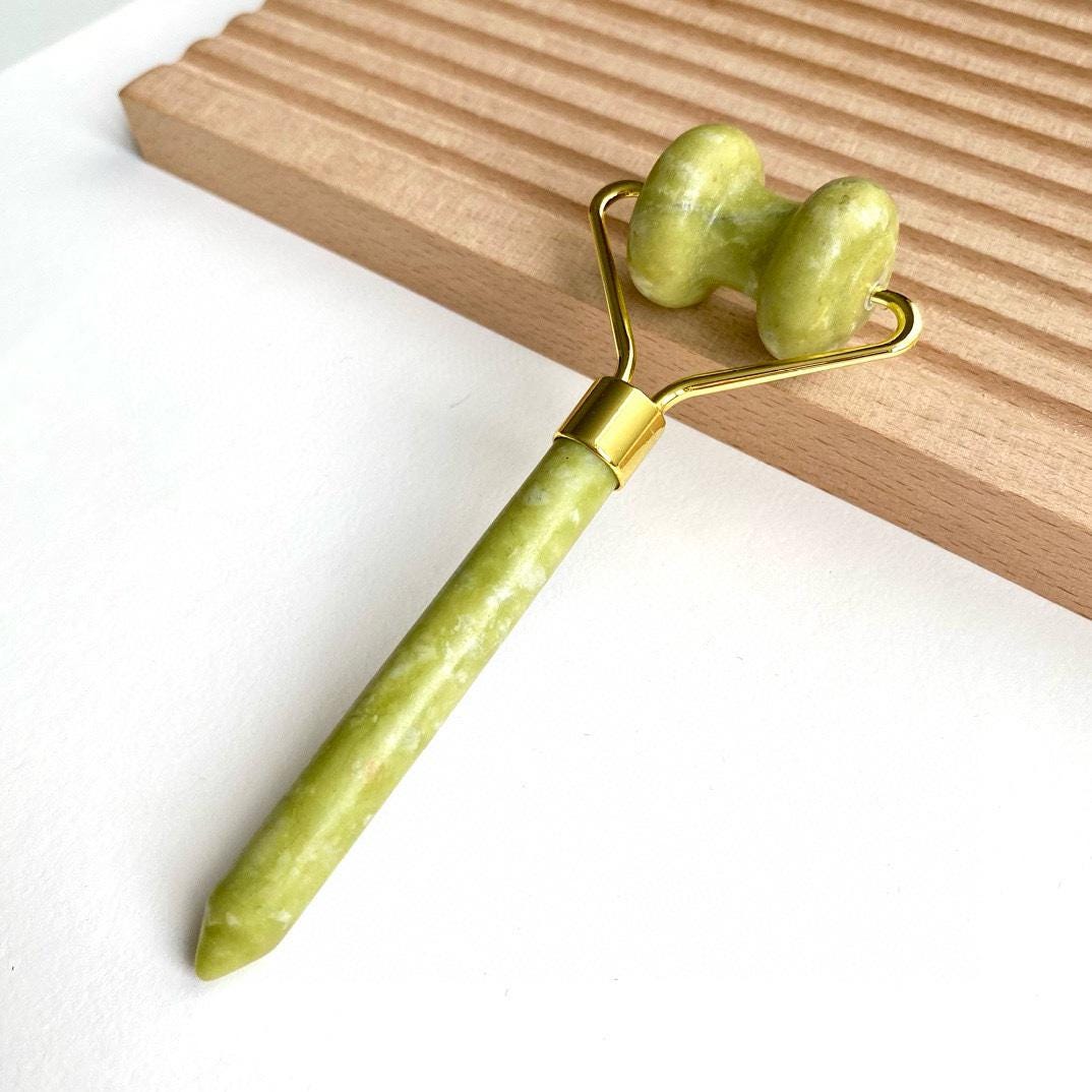 Natural Jade Face Roller, Crystal Facial Massage Tool with Wooden Handle, Skincare Self Care Massager, Gift for Her