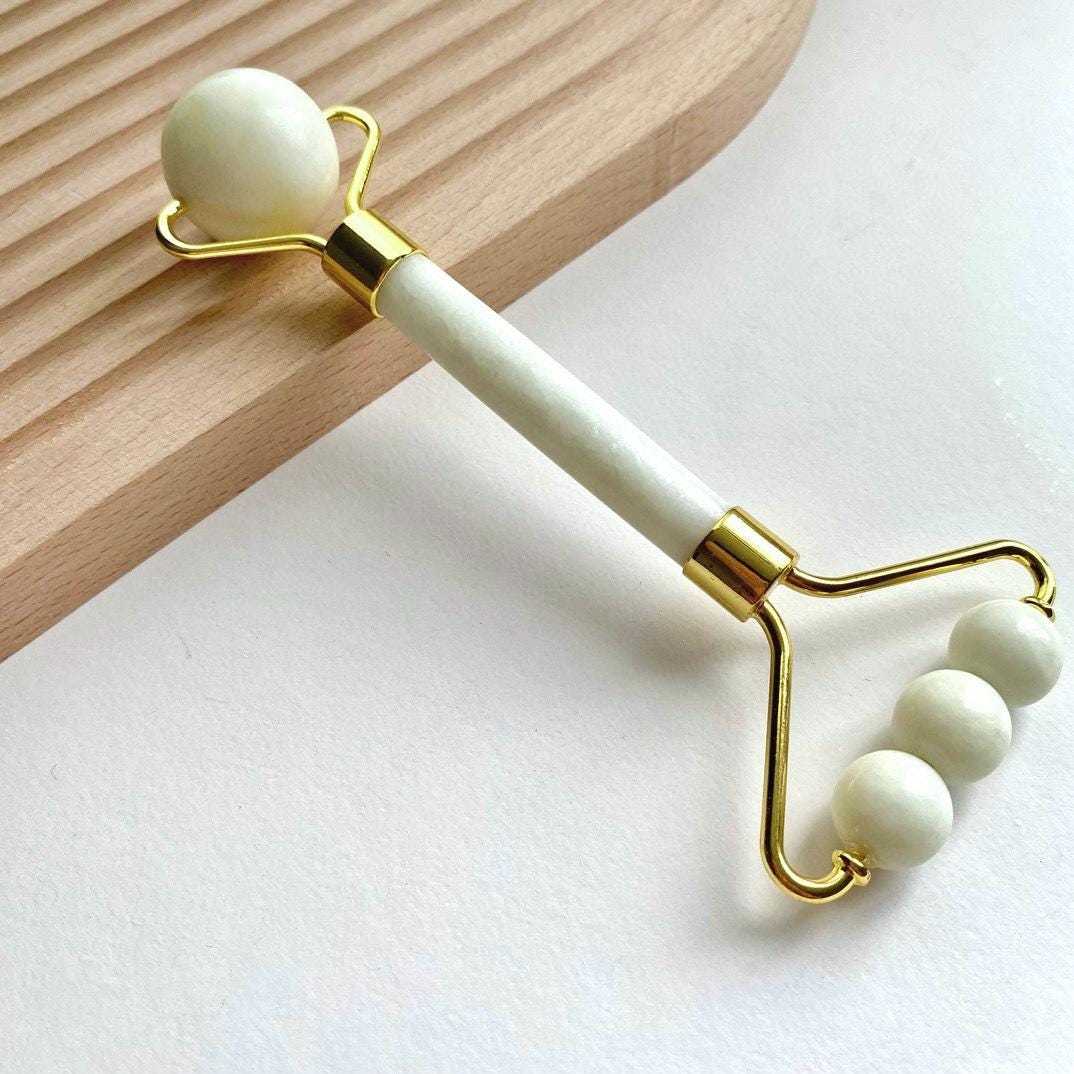 Natural Jade Face Roller, Crystal Facial Massage Tool with Wooden Handle, Skincare Self Care Massager, Gift for Her