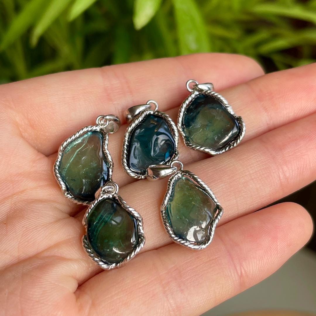 Natural Blue and Green Tourmaline Pendant, S925 Sterling Silver Gemstone Pendant Gift, Crystal Necklace, Handmade Jewelry for Birthday Gift